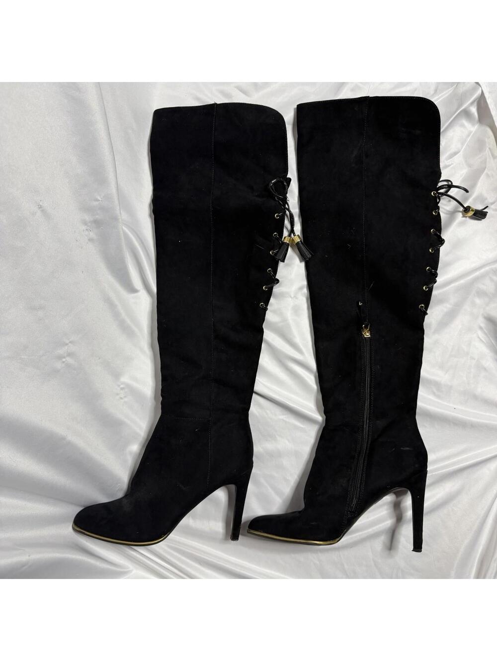 Sam &Libby Women’s Aria Over The Knee Black Faux Suede Boots Lace Up Size 7.5